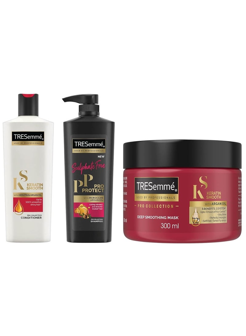 TRESemmé TRESemme Pro Protect Sulphate Free Shampoo, 580 ml & TRESemme Keratin Smooth Conditioner 190 ml& TRESemme Keratin Mask, 300 ml - Image 1